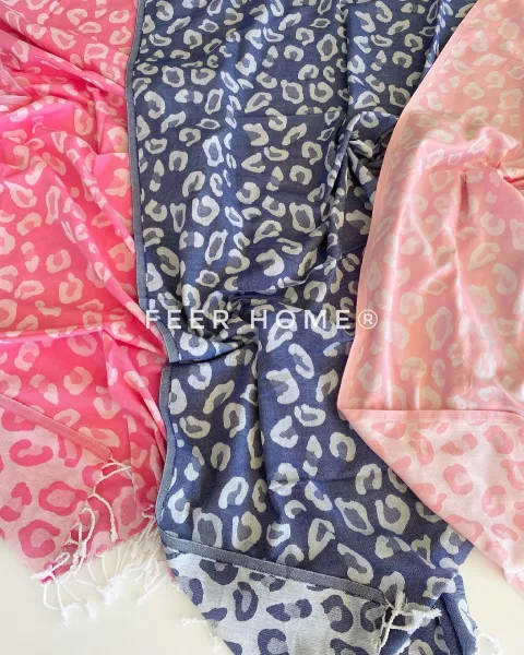 Leopar Desenli Double Face Peştemal